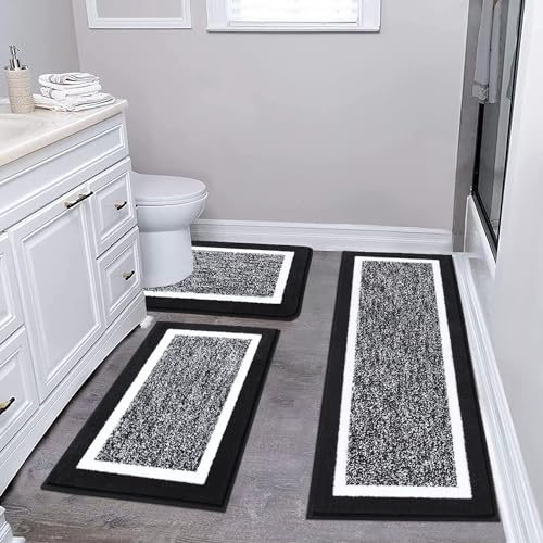 Pauwer 3 Piece Bath Mat Set Bathroom Rugs, Non Slip Plush Bathroom Mats, Absorbent Shaggy Bathroom Rug Set with U-Shaped Contour Toilet Mat for Bathroom Bedroom Living Room, Aqua Blue