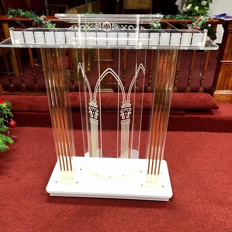 Acrylic Podium with Casters Floor Standing Golden Luxury Lectern P850