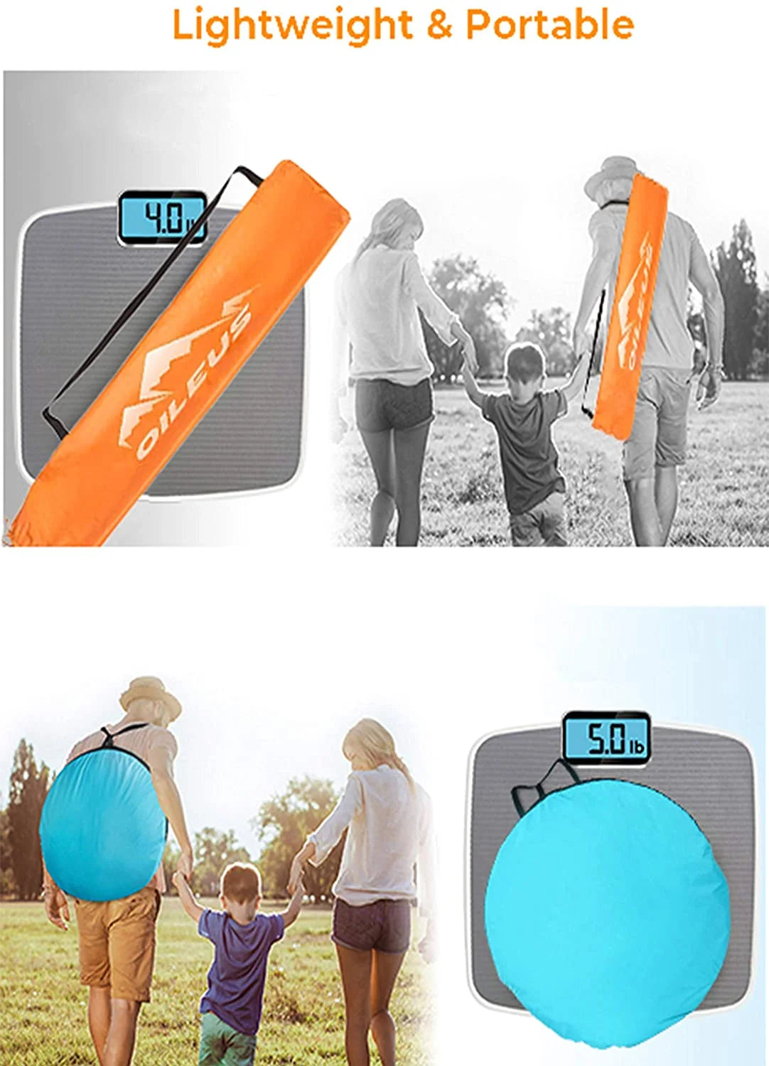 Oileus Beach Tent Sun Shelter X-Large 4 Person, Portable Pop Up with Carry Bag, Orange T55152