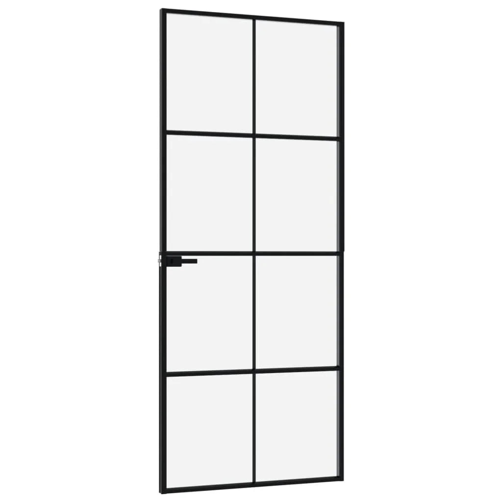 Interior Door Black 32.7"x79.3" Tempered Glass & Aluminum W273