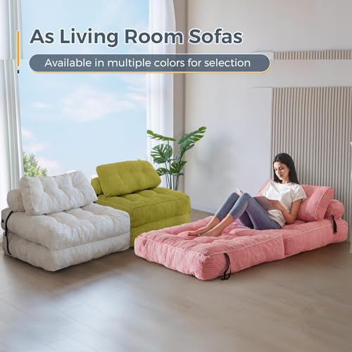 MAXYOYO Folding Sofa Bed, Convertible Sleeper Chair with Pillow, Pink R43426