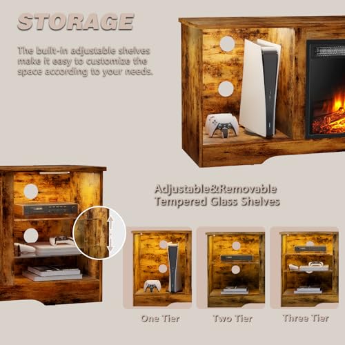 Lemberi Fireplace TV Stand for 80" TVs, 70" Modern Wood Media Console J56469