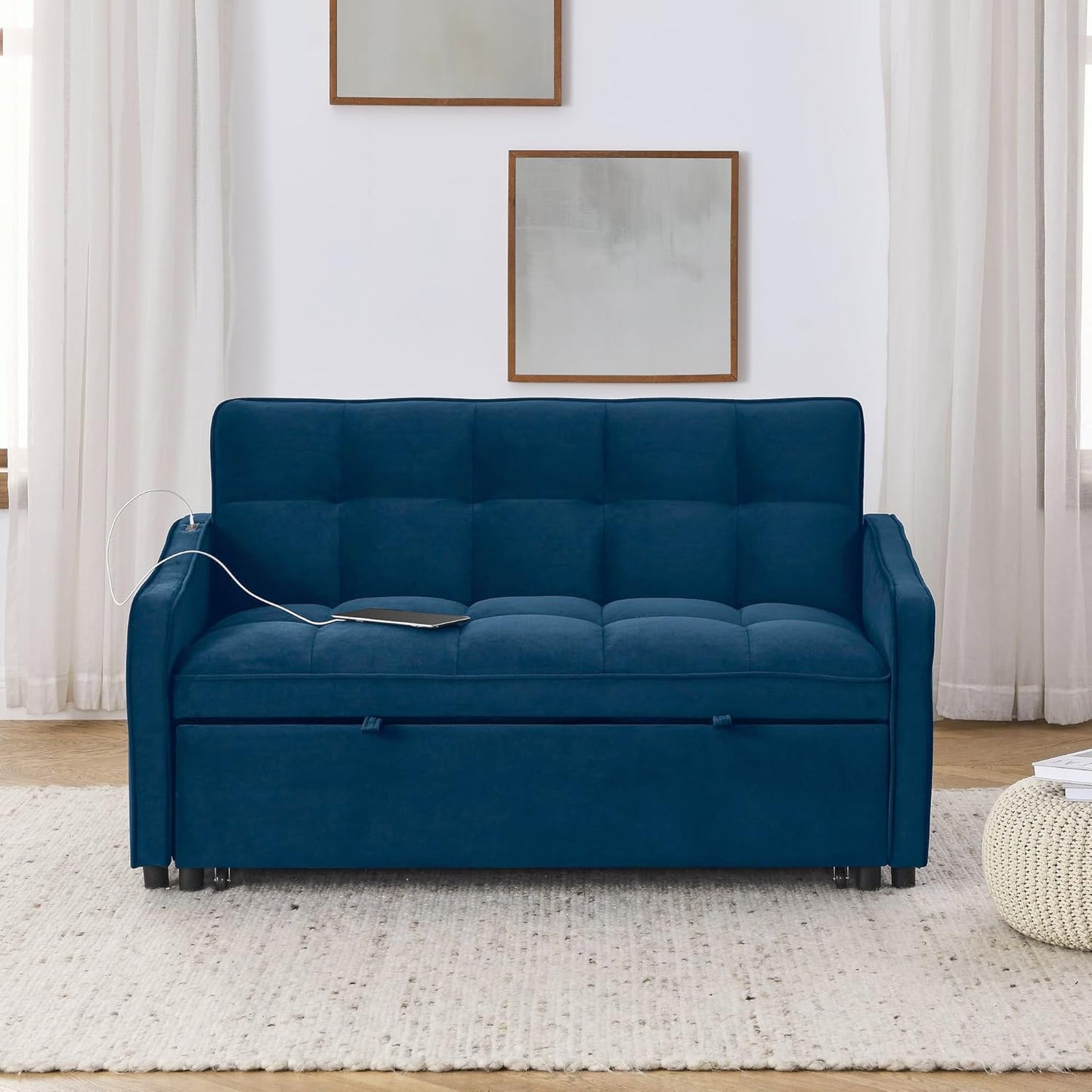 3 in 1 Convertible Sleeper Sofa Couch with Pull Out Bed, Small Futon Loveseat V25033