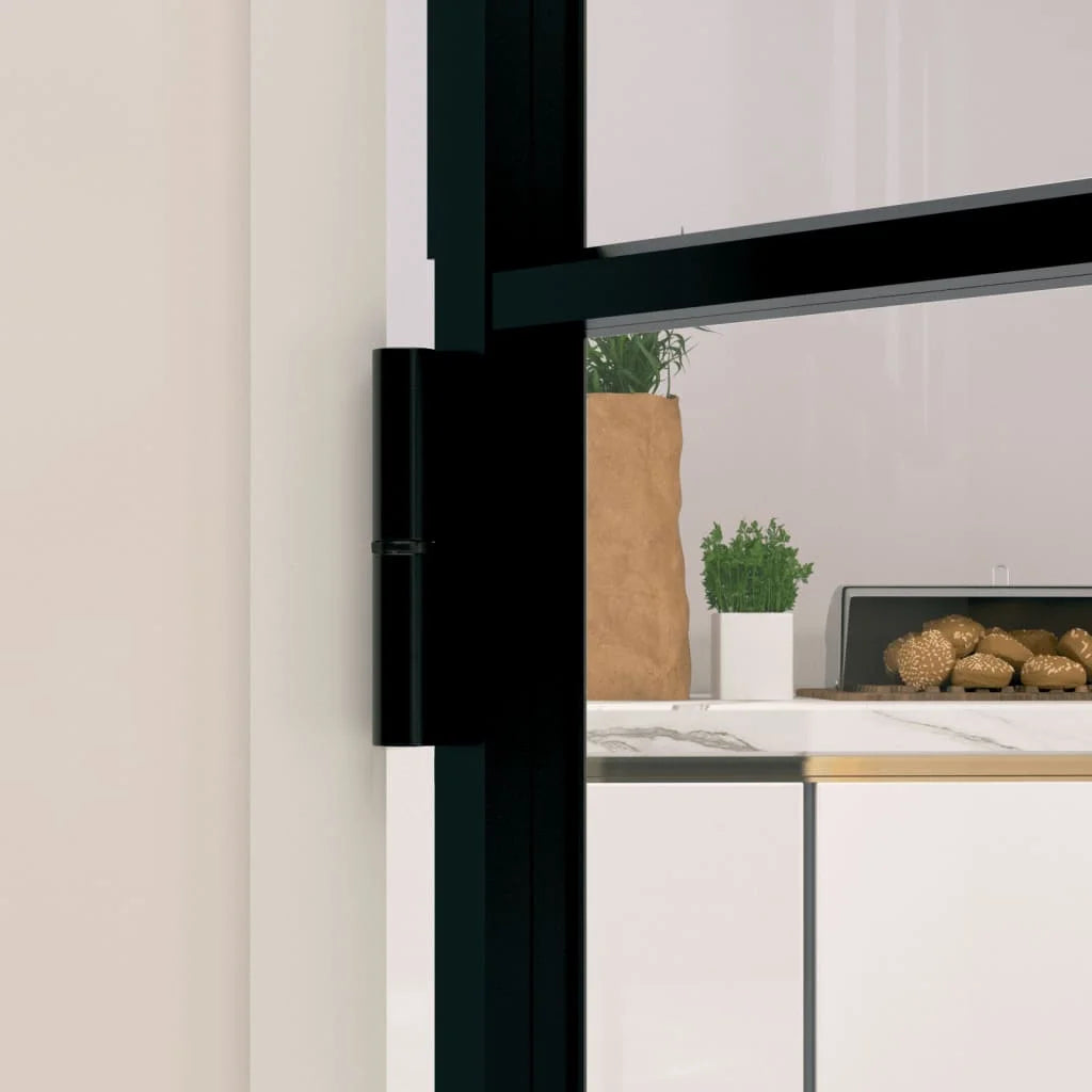 Interior Door Black 32.7"x79.3" Tempered Glass & Aluminum W273