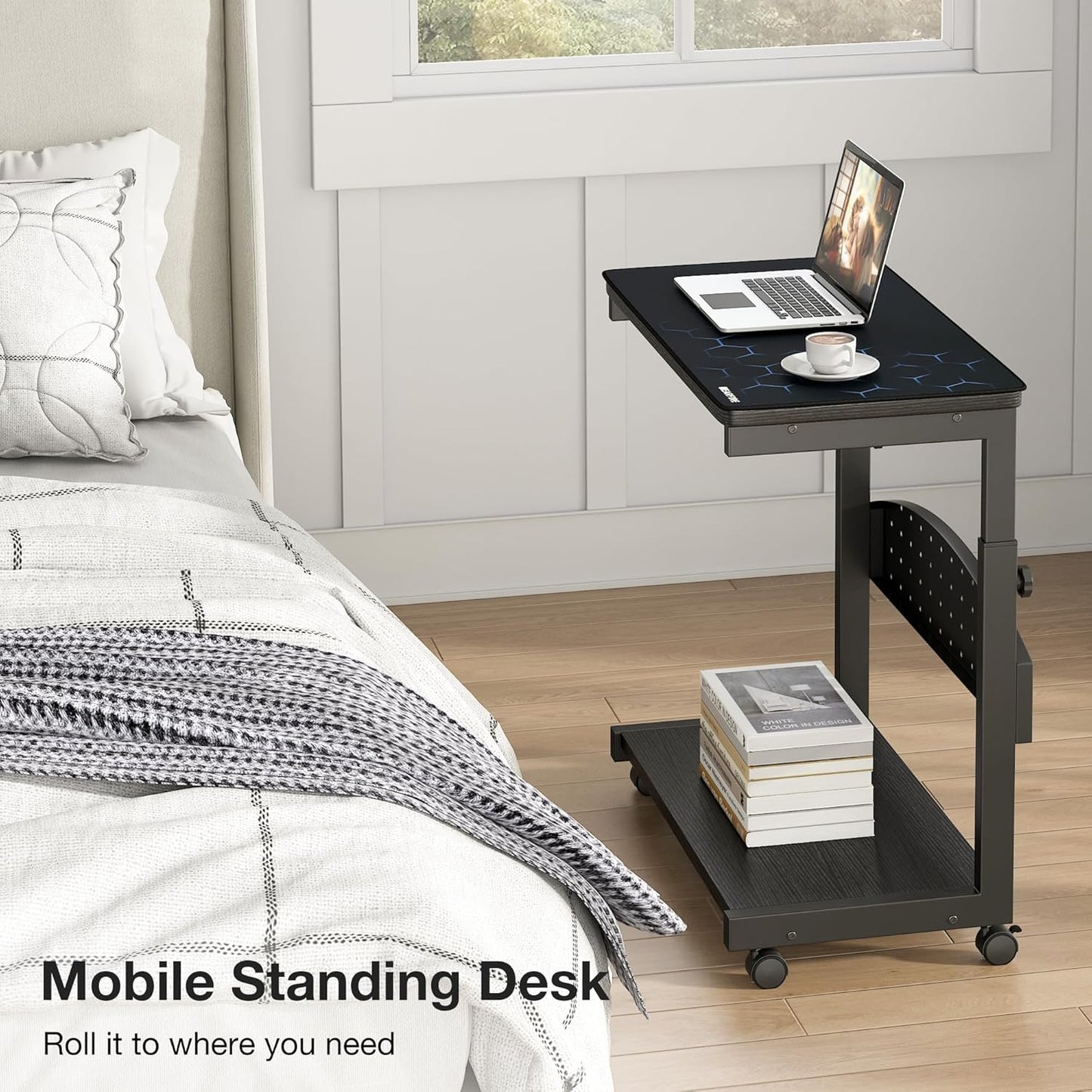 Height Adjustable 2-Tier PC Tower Stand with Rolling Wheels K430074