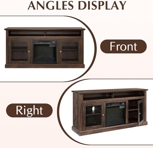 Farmhouse Fireplace TV Stand for TVs Up to 65'', Rustic Entertainment Center with Electric Fireplace, Brown W91016