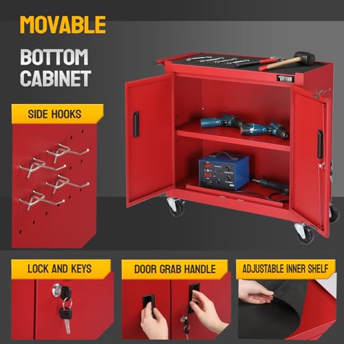 TUFFIOM 5-Drawer Rolling Tool Chest Storage Cabinet with Wheels, Red & Black Y5791