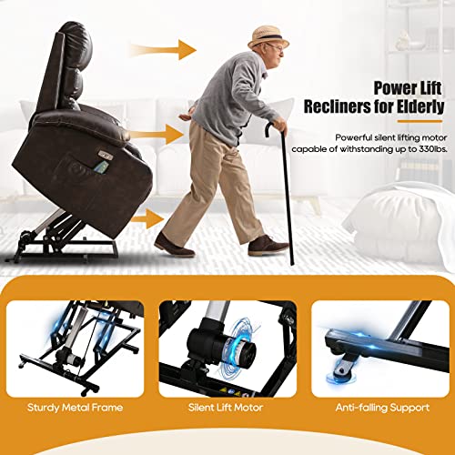 Power Lift Chair Recliner for Elderly with Massage and Heat, PU Leather A13614