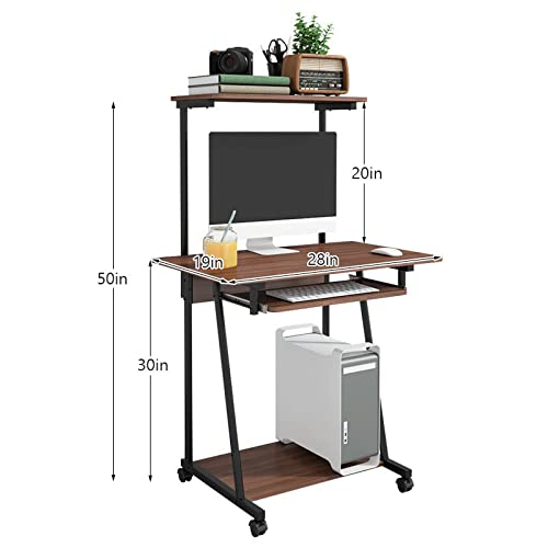 Small Computer Desk with Storage Shelves, Rolling for Home Office C424