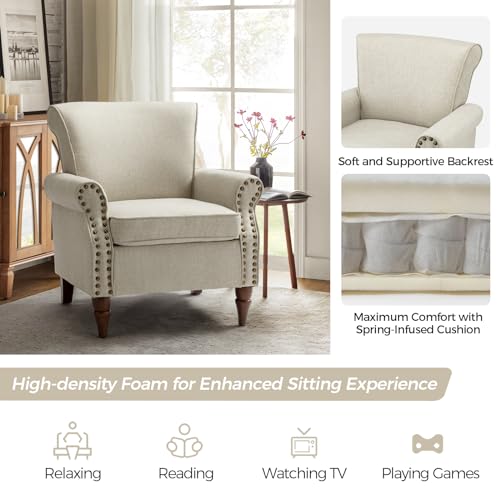 HULALA HOME Accent Chairs Set of 2 with Wood Legs, Modern Wingback Armchair, Red H38101