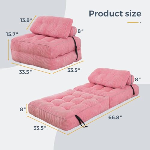 MAXYOYO Folding Sofa Bed, Convertible Sleeper Chair with Pillow, Pink R43426