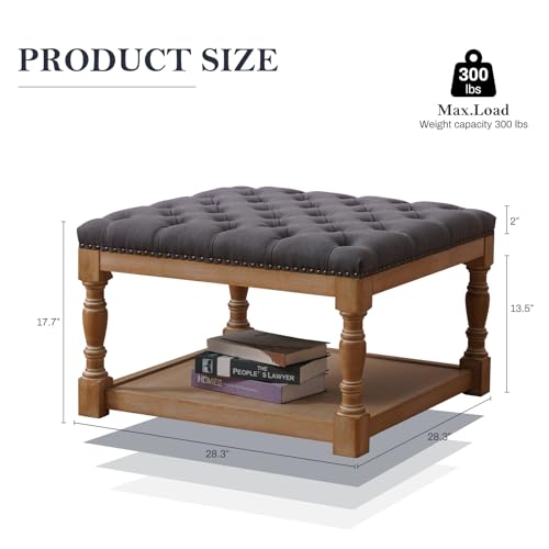 Square Ottoman Coffee Table with Storage Shelf and Solid Wood Legs K655