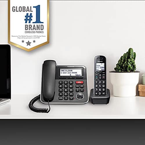 Panasonic Expandable Corded/Cordless Phone System with Answering Machine – 2 Handsets, KX-TGB852B (Black) T249