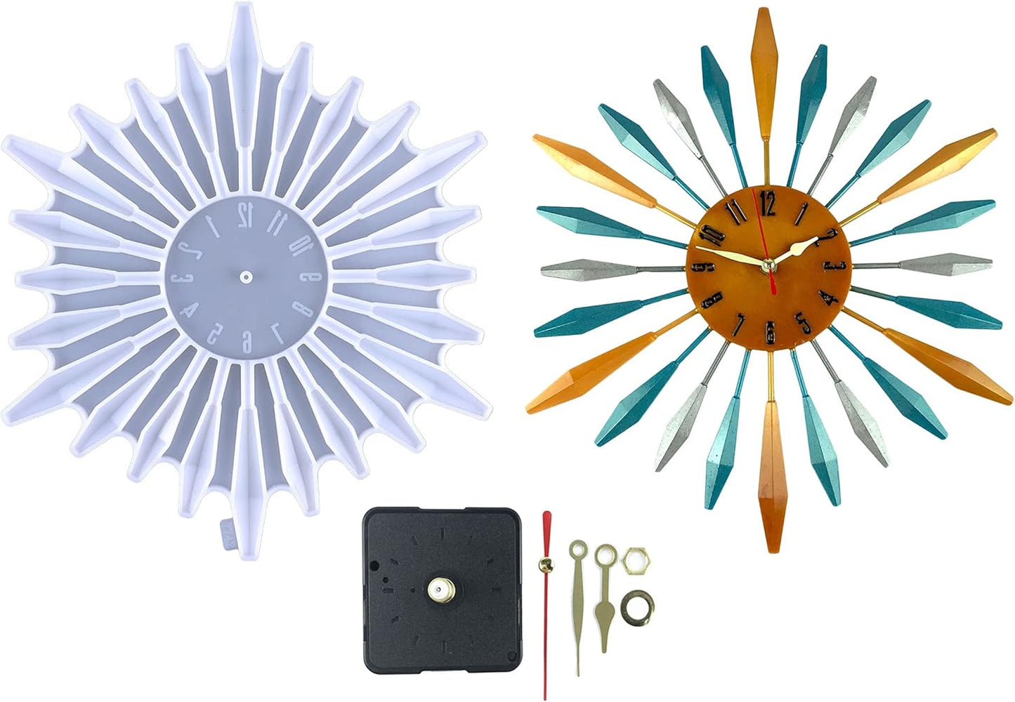 Clock Resin Mold, Arabic Numerals Silicone Clock Molds with Movement, Clock Mold for Epoxy Resin Casting, Silicone Decor Resin Mold Kit for Wall Home Decoration