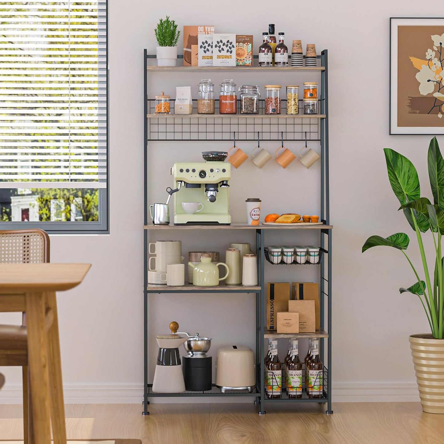 X-cosrack Coffee Bar Cabinet with Storage Shelves, Rustic Brown Z528