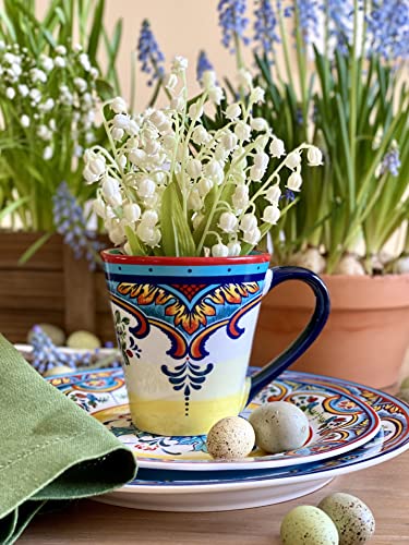 Euro Ceramica Zanzibar 16 Piece Dinnerware Set, Service for 4, Blue and Yellow L9181