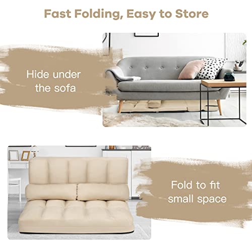 COSTWAY Floor Sofa Couch with 2 Pillows, Foldable Adjustable, Suede Fabric (Blue) J7217
