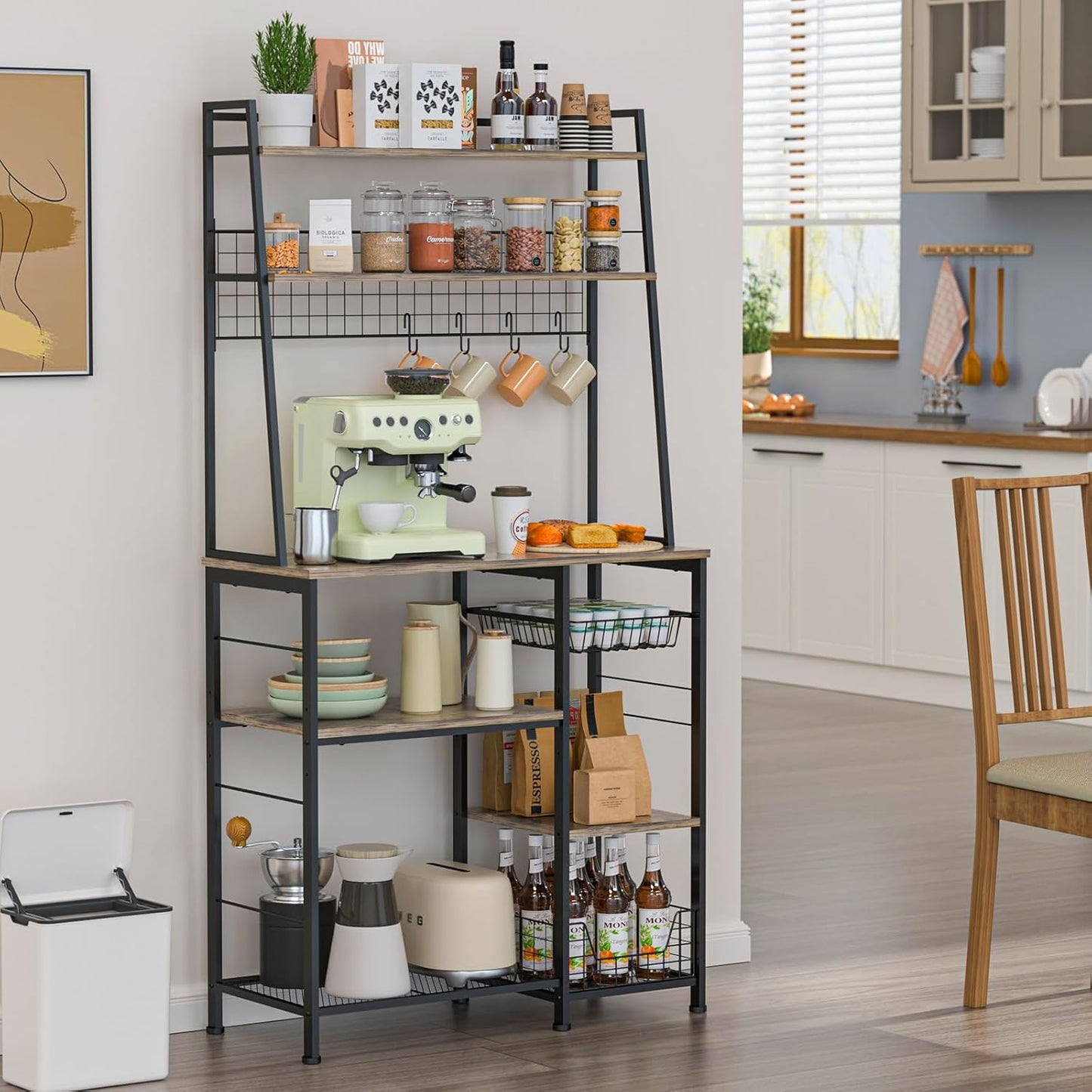 X-cosrack Coffee Bar Cabinet with Storage Shelves, Rustic Brown Z528