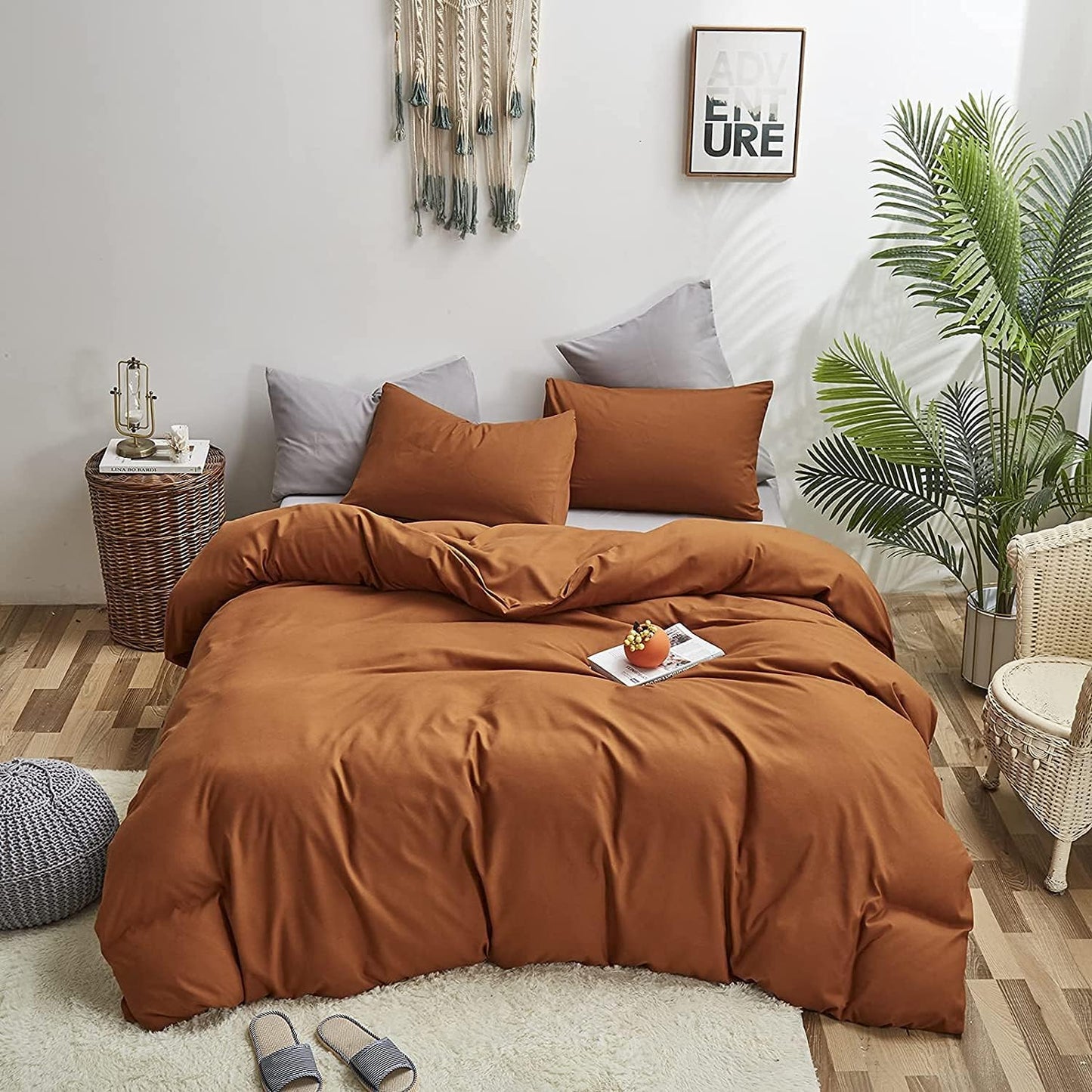 Pumpkin Color Comforter Set Solid Cinnamon Bedding Cal King 3 PCs H49991