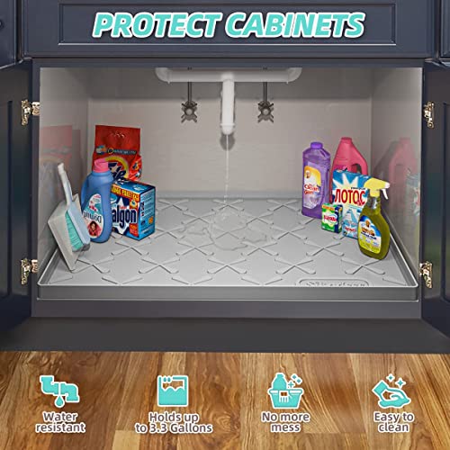 Under Sink Mat for Kitchen Waterproof, 25" x 22" Silicone Cabinet Liner with Raised Edge U5274