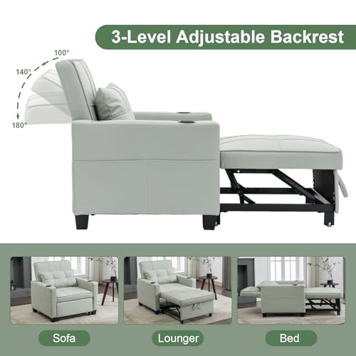 Modern 3 in 1 Convertible Sleeper Chair Bed with USB Port and Cup Holder, Orange S2513