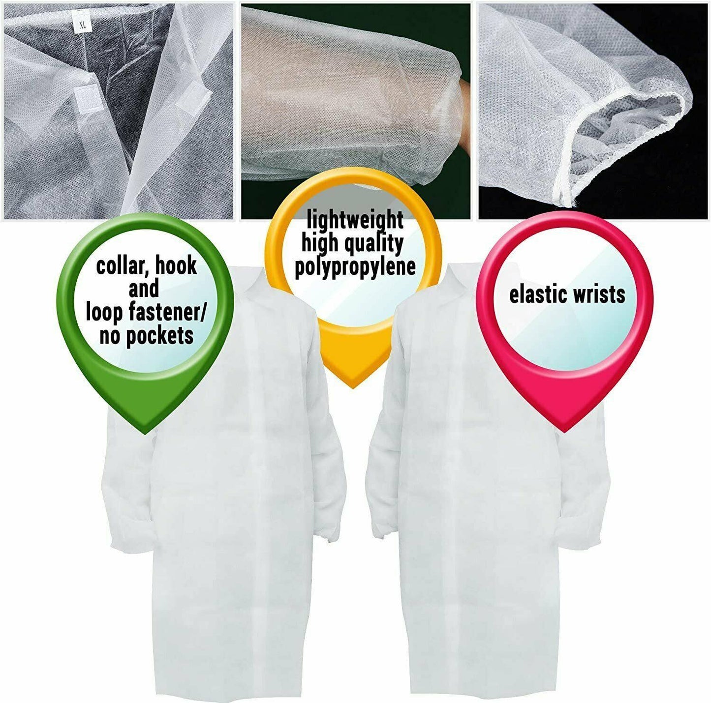 50 Pack White Disposable Polypropylene Lab Coats X-Large R760