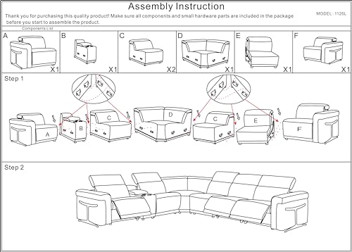 Riccardo 6-Piece Italian Leather Sectional Sofa with Power Reclining Seats, White L74812