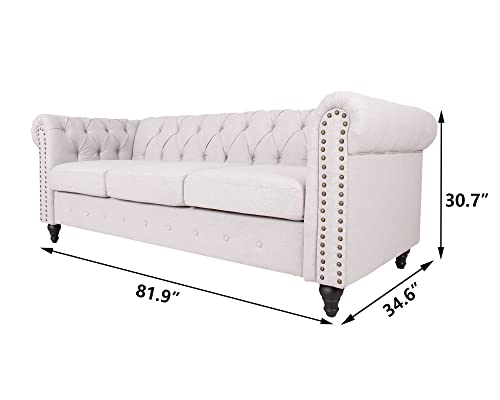Chesterfield Sofa with Nail-Head Trim, Modern Fabric Accent Chair E8175