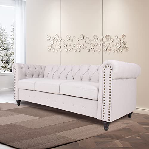 Chesterfield Sofa with Nail-Head Trim, Modern Fabric Accent Chair E8175