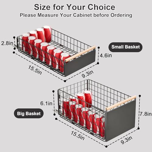 Pull Out Cabinet Organizer with Wooden Handle, No Drill Needed E218